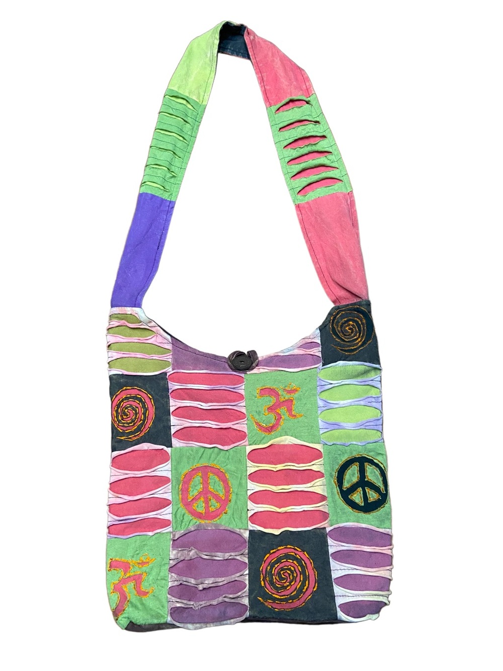 Earthbound Trading Patchwork Hippie Shoulder Bag in Green, Pink & Purple